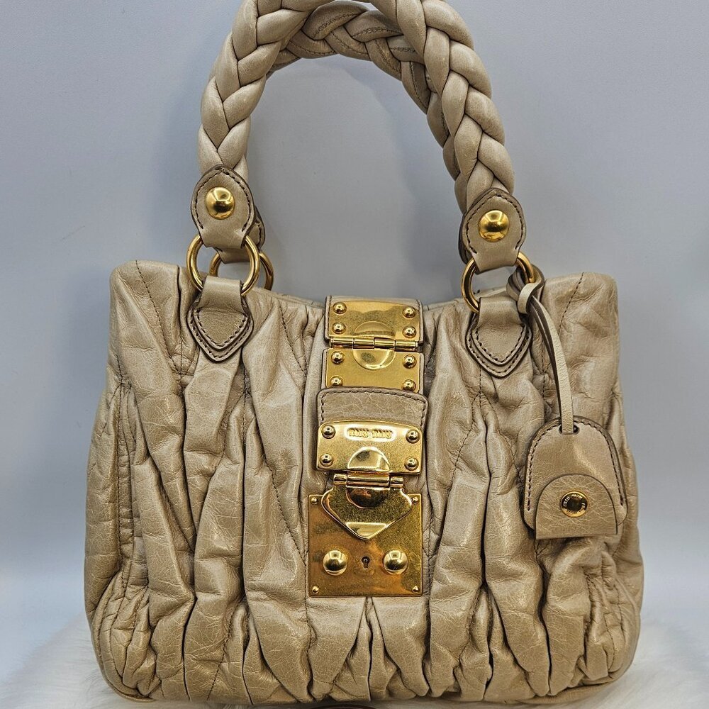Miu Miu  Matelassé Olive Leather Two-Way Bag